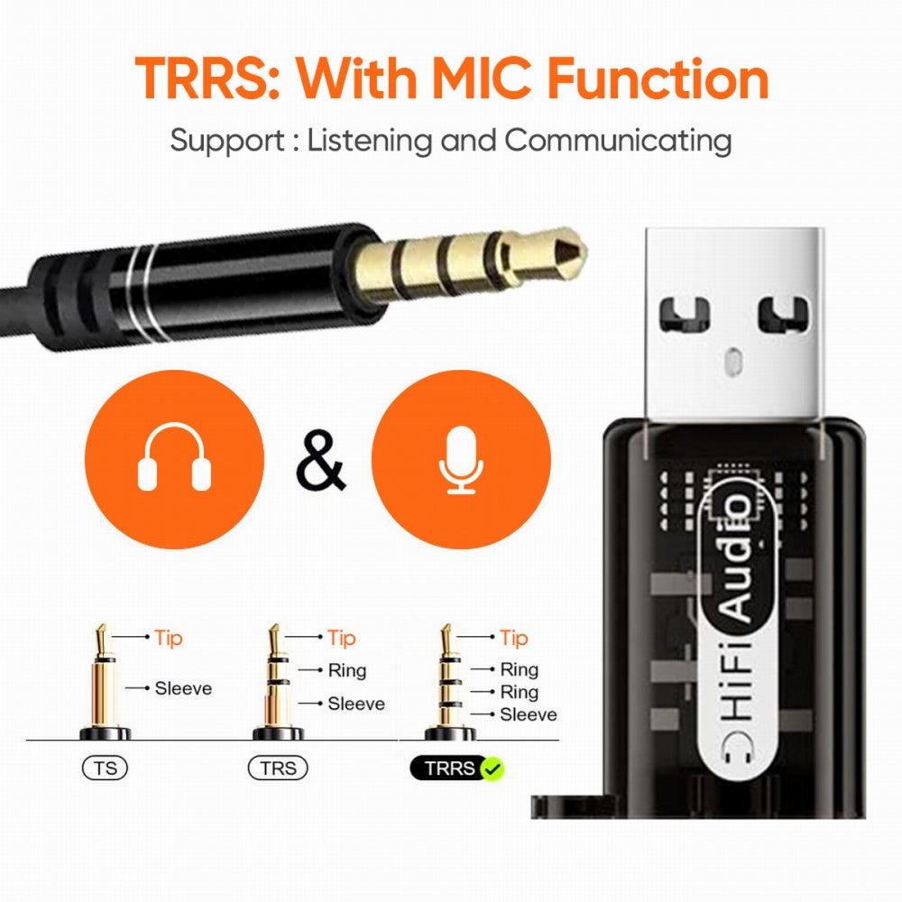 2pcs/lot Type-A Male USB2.0 to 3.5mm Female TRS TRRS Audio AUX & MIC Sound Card 24bit 96kHz Adapter Compatible with Laptop Desktop