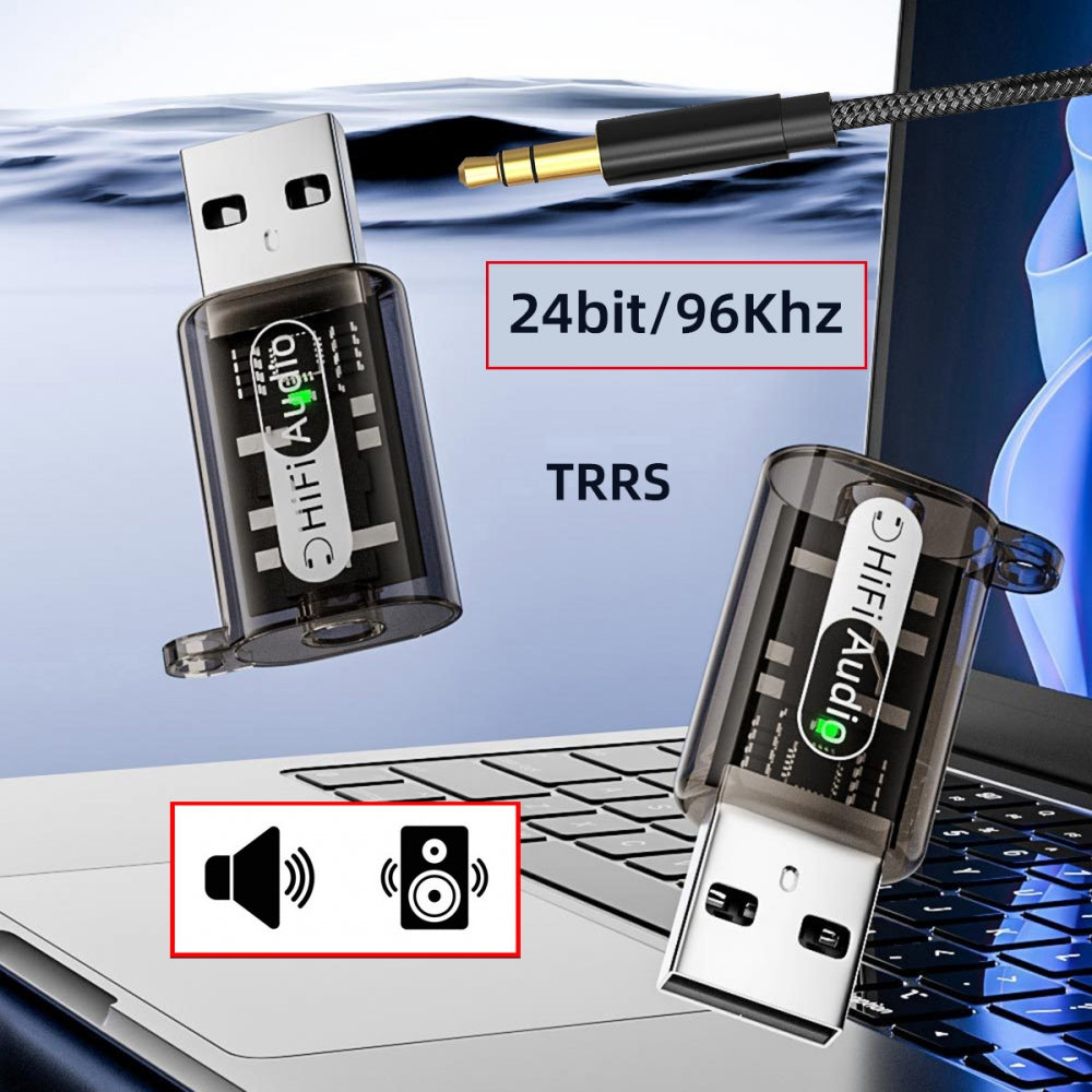 2pcs/lot Type-A Male USB2.0 to 3.5mm Female TRS TRRS Audio AUX & MIC Sound Card 24bit 96kHz Adapter Compatible with Laptop Desktop