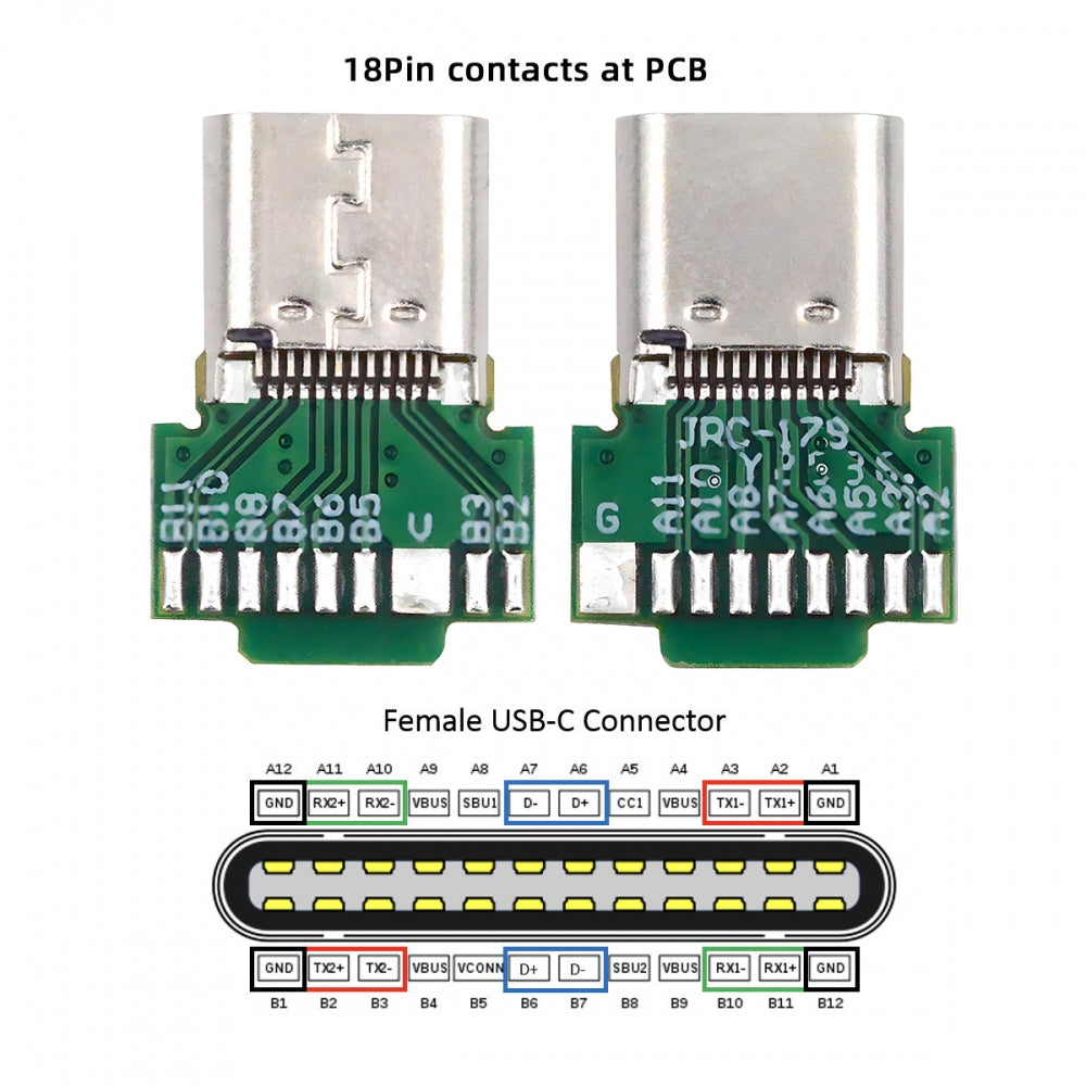2pcs/lot OEM DIY USB-C USB 3.1 Type-C Male &  Female Plug Socket Connector Solder Type with PCB
