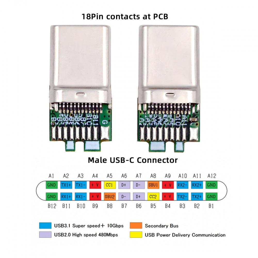 2pcs/lot OEM DIY USB-C USB 3.1 Type-C Male &  Female Plug Socket Connector Solder Type with PCB