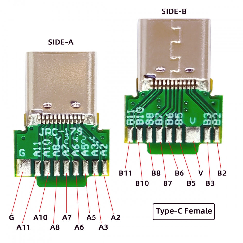 2pcs/lot OEM DIY USB-C USB 3.1 Type-C Male &  Female Plug Socket Connector Solder Type with PCB