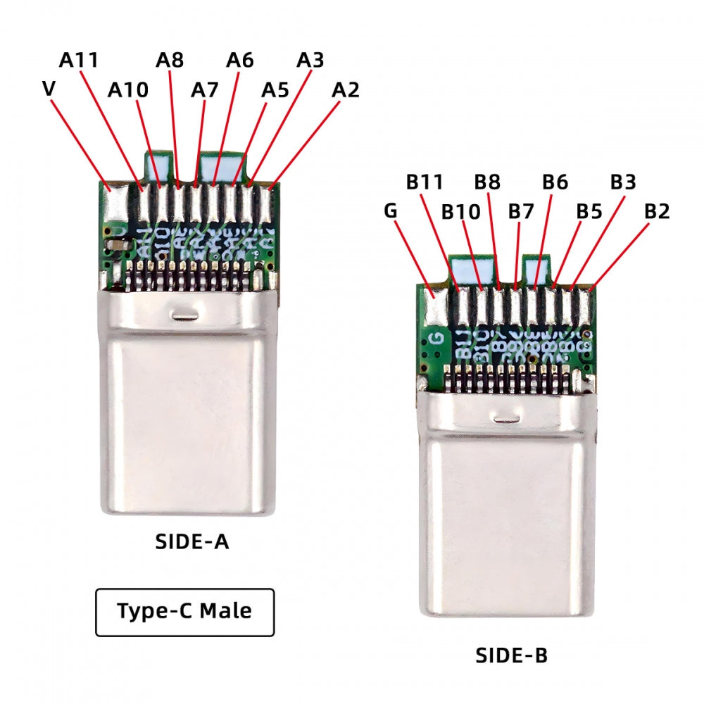 2pcs/lot OEM DIY USB-C USB 3.1 Type-C Male &  Female Plug Socket Connector Solder Type with PCB