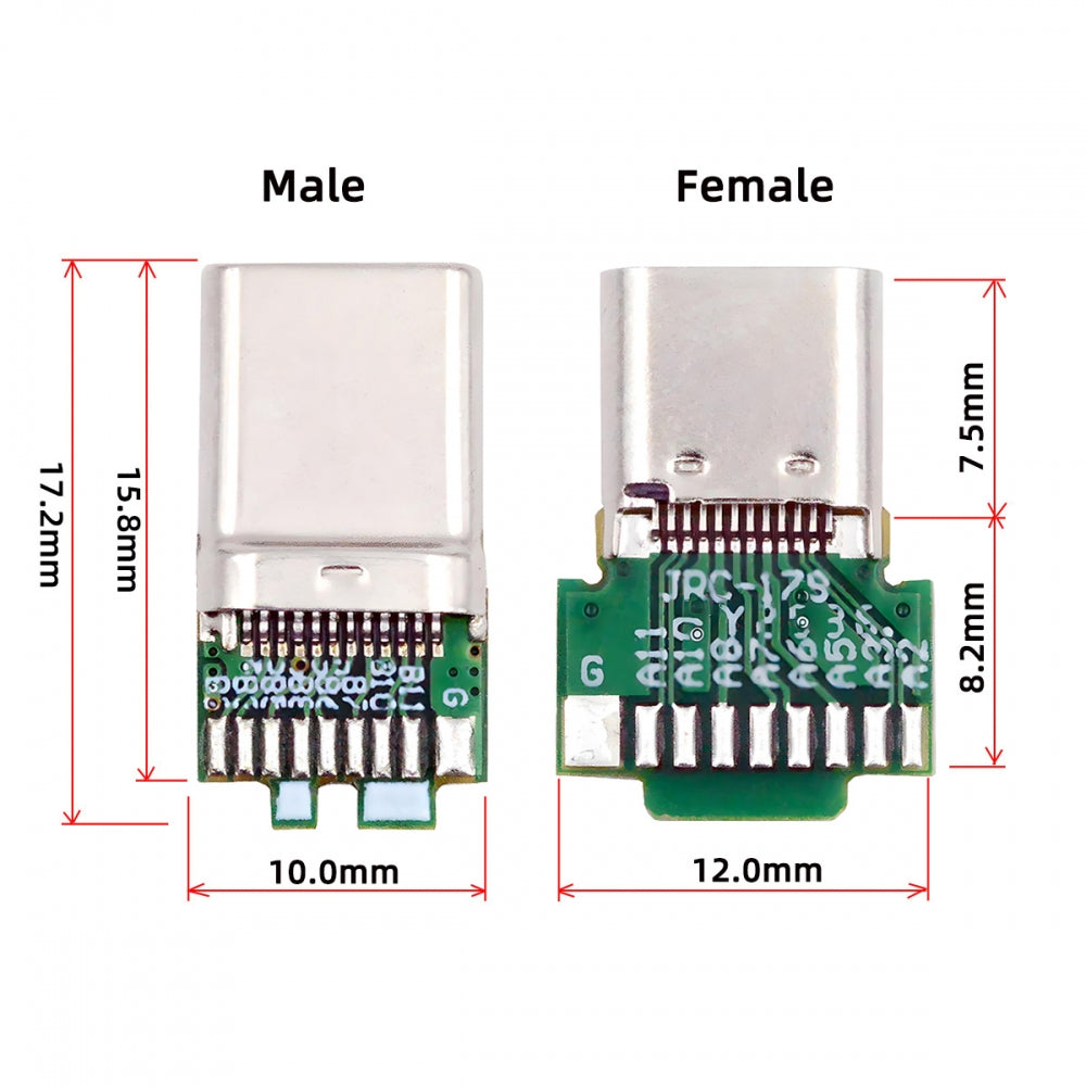 2pcs/lot OEM DIY USB-C USB 3.1 Type-C Male &  Female Plug Socket Connector Solder Type with PCB