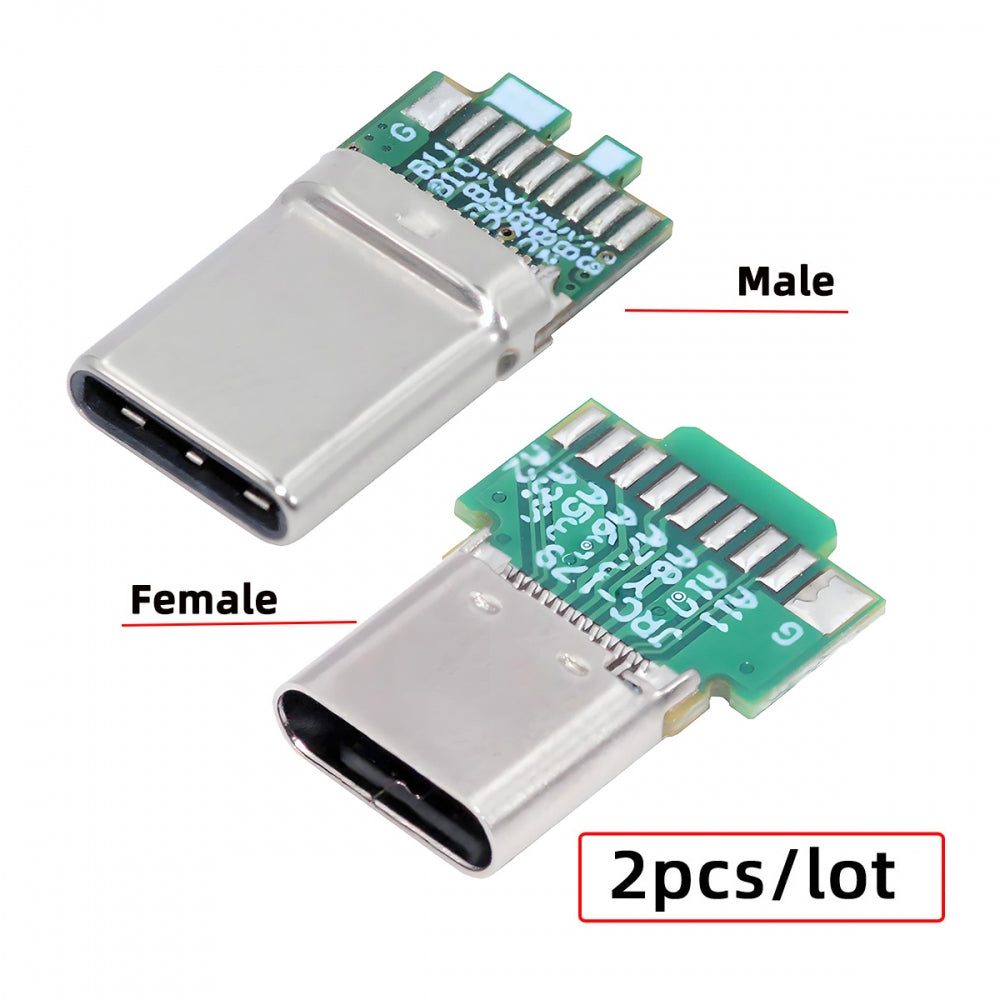 2pcs/lot OEM DIY USB-C USB 3.1 Type-C Male &  Female Plug Socket Connector Solder Type with PCB