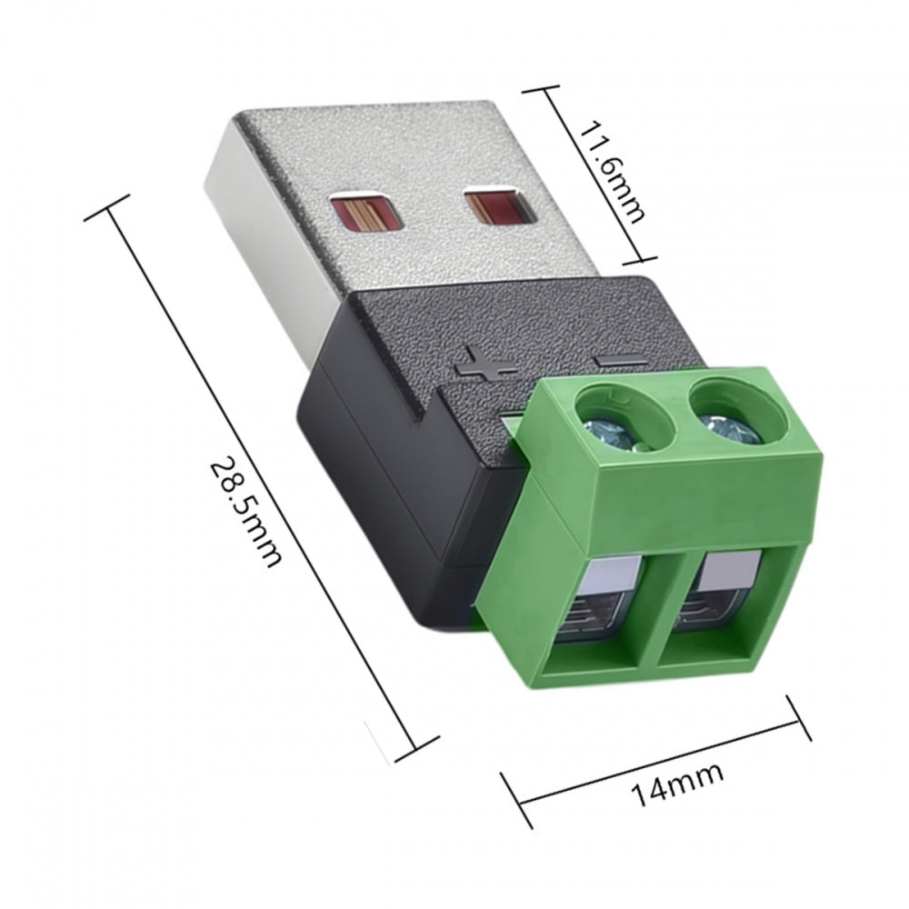 5pcs/set 2Pin Terminal Input to USB2.0 Type-A Male Plug Output Connector DIY OEM Repair Solderless Connector DC 5V Power