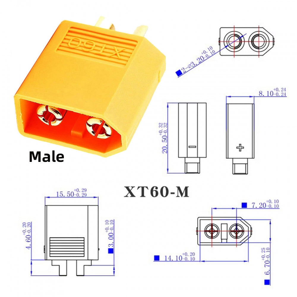 XT60 Male to Solderless 2Pin Contacts Terminal Female Fast Charging Adapter for DIY OEM Repair Connector
