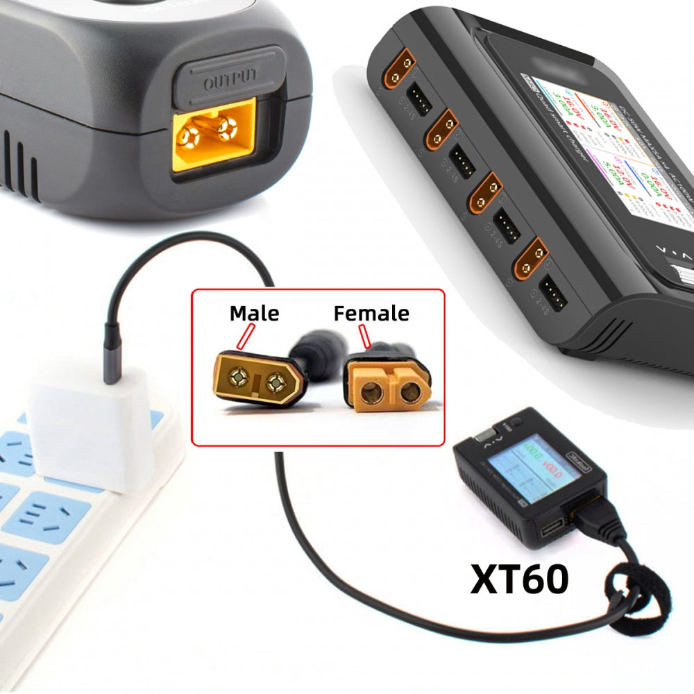 XT60 Male to Solderless 2Pin Contacts Terminal Female Fast Charging Adapter for DIY OEM Repair Connector