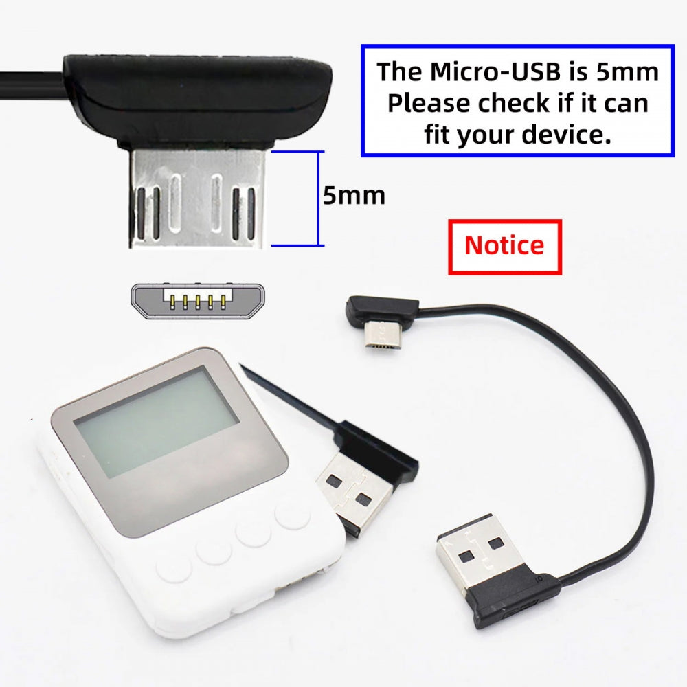Left Angled Micro USB 5Pin to Right Angled 90 Degree USB 2.0 Data Power Cable Flat Slim for Tablet  Phone USB-Key Digital Certificate 12cm