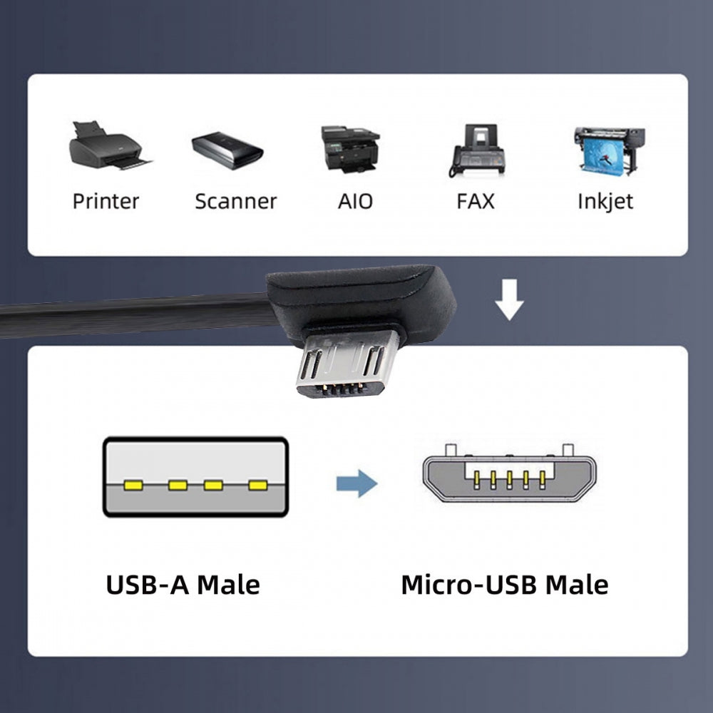 Left Angled Micro USB 5Pin to Right Angled 90 Degree USB 2.0 Data Power Cable Flat Slim for Tablet  Phone USB-Key Digital Certificate 12cm
