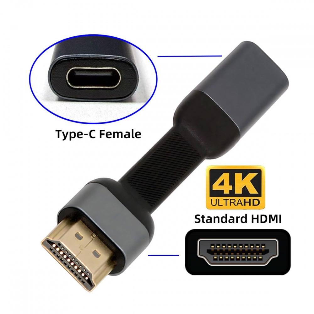 USB-C Type-C Female Host to HDMI Male 4K 60hz Sink HDTV Adapter Ultra Slim Flat Cable 1080p for Laptop Tablet Phone