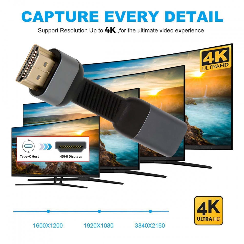 USB-C Type-C Female Host to HDMI Male 4K 60hz Sink HDTV Adapter Ultra Slim Flat Cable 1080p for Laptop Tablet Phone