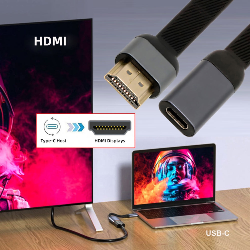 USB-C Type-C Female Host to HDMI Male 4K 60hz Sink HDTV Adapter Ultra Slim Flat Cable 1080p for Laptop Tablet Phone