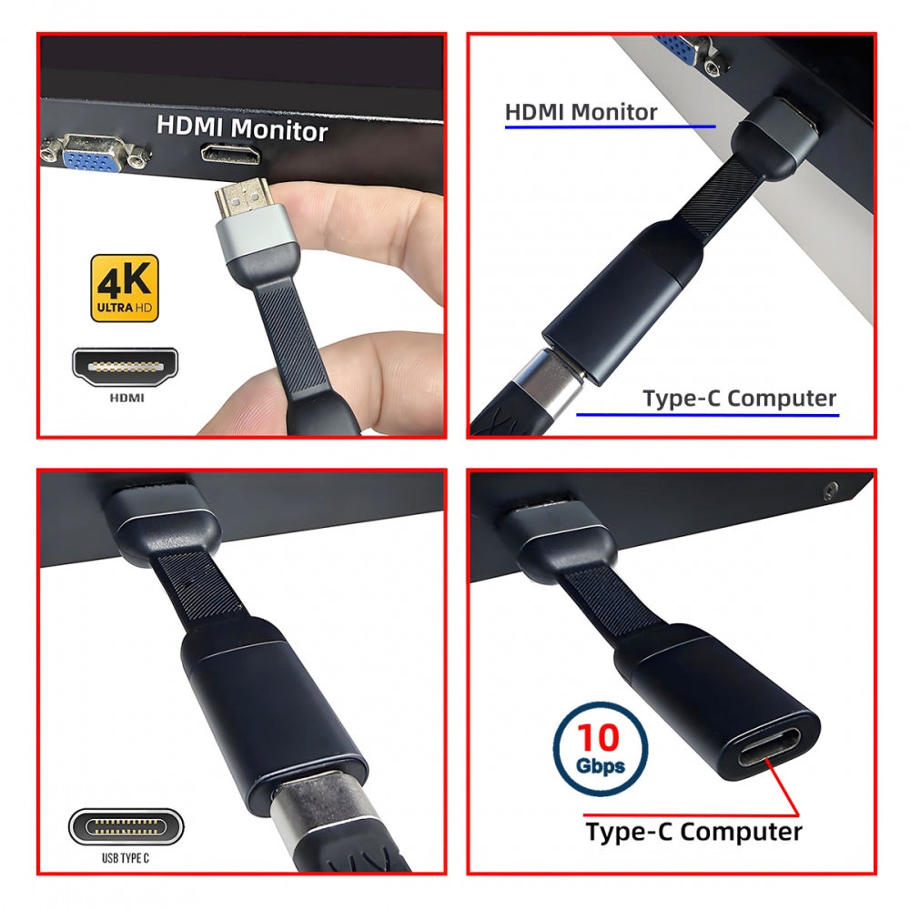 USB-C Type-C Female Host to HDMI Male 4K 60hz Sink HDTV Adapter Ultra Slim Flat Cable 1080p for Laptop Tablet Phone
