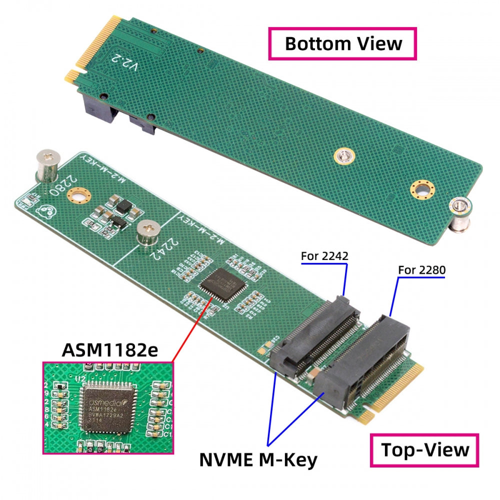 NGFF NVME M-Key Riser Card to Dual Ports 2242 2280 NGFF Key-M NVME SSD Adapter PCIE Packet Switch Compatible with NAS Industrial Control Motherboard