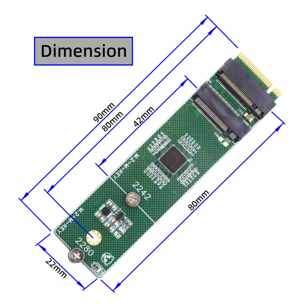 NGFF NVME M-Key Riser Card to Dual Ports 2242 2280 NGFF Key-M NVME SSD Adapter PCIE Packet Switch Compatible with NAS Industrial Control Motherboard
