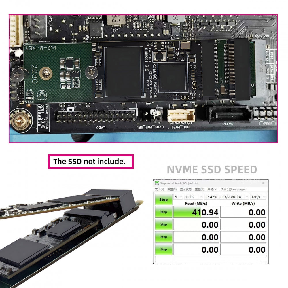NGFF NVME M-Key Riser Card to Dual Ports 2242 2280 NGFF Key-M NVME SSD Adapter PCIE Packet Switch Compatible with NAS Industrial Control Motherboard