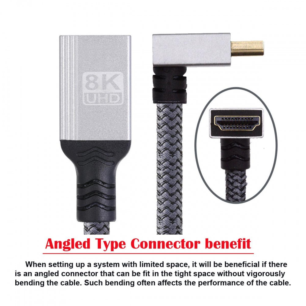 8K Type-A HDMI 2.1 Male 90 Degree Down Angled to HDMI Female Extension HDTV Cable for DV Camera Laptop Monitor