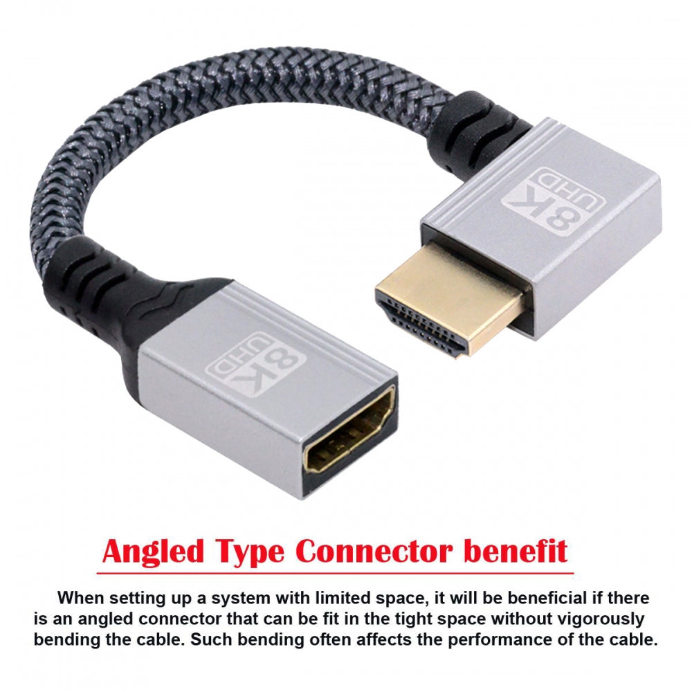 8K Type-A HDMI 2.1 Male 90 Degree Right Angled to HDMI Female Extension HDTV Cable for DV Camera Laptop Monitor