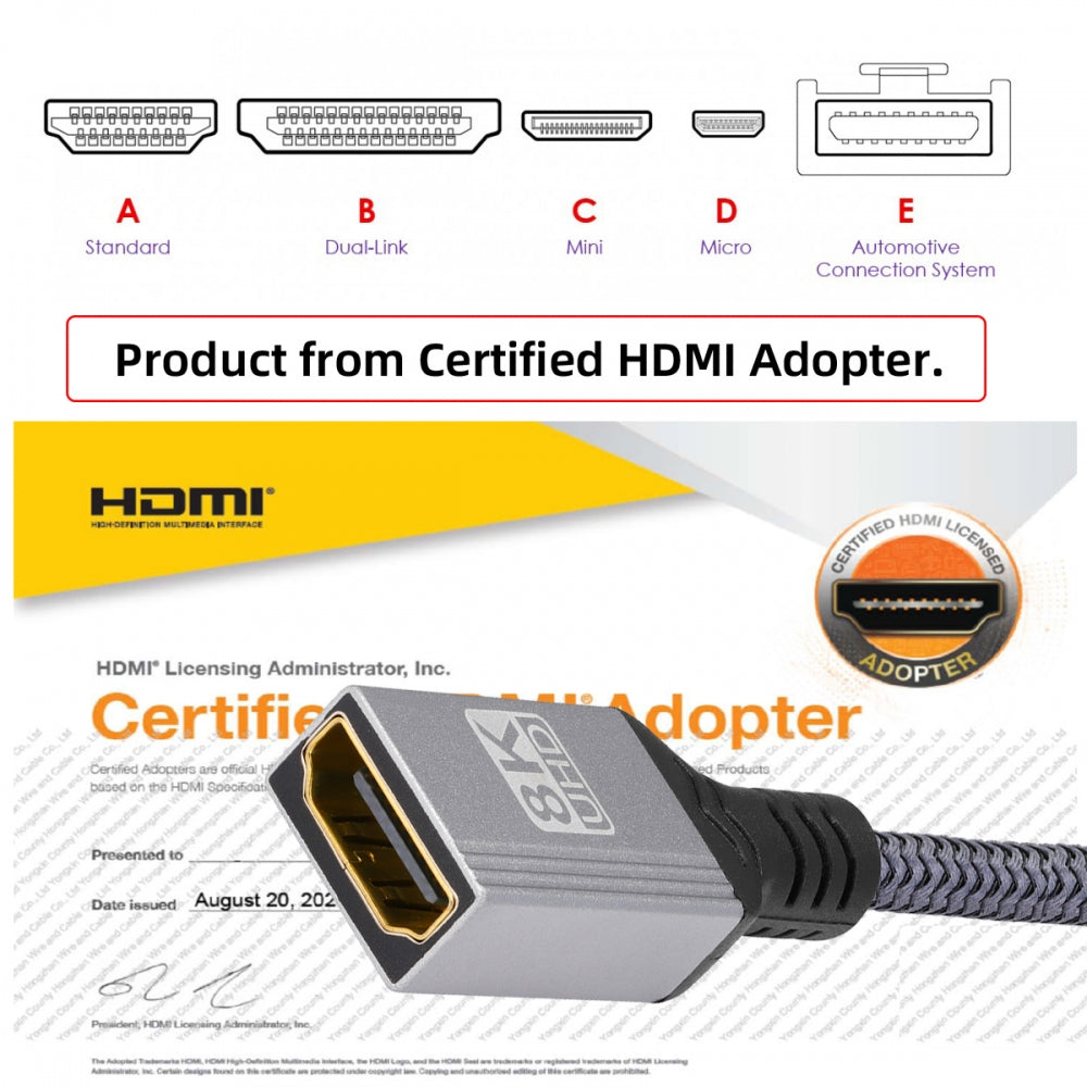 8K Type-A HDMI 2.1 Male 90 Degree Up Angled to HDMI Female Extension HDTV Cable for DV Camera Laptop Monitor