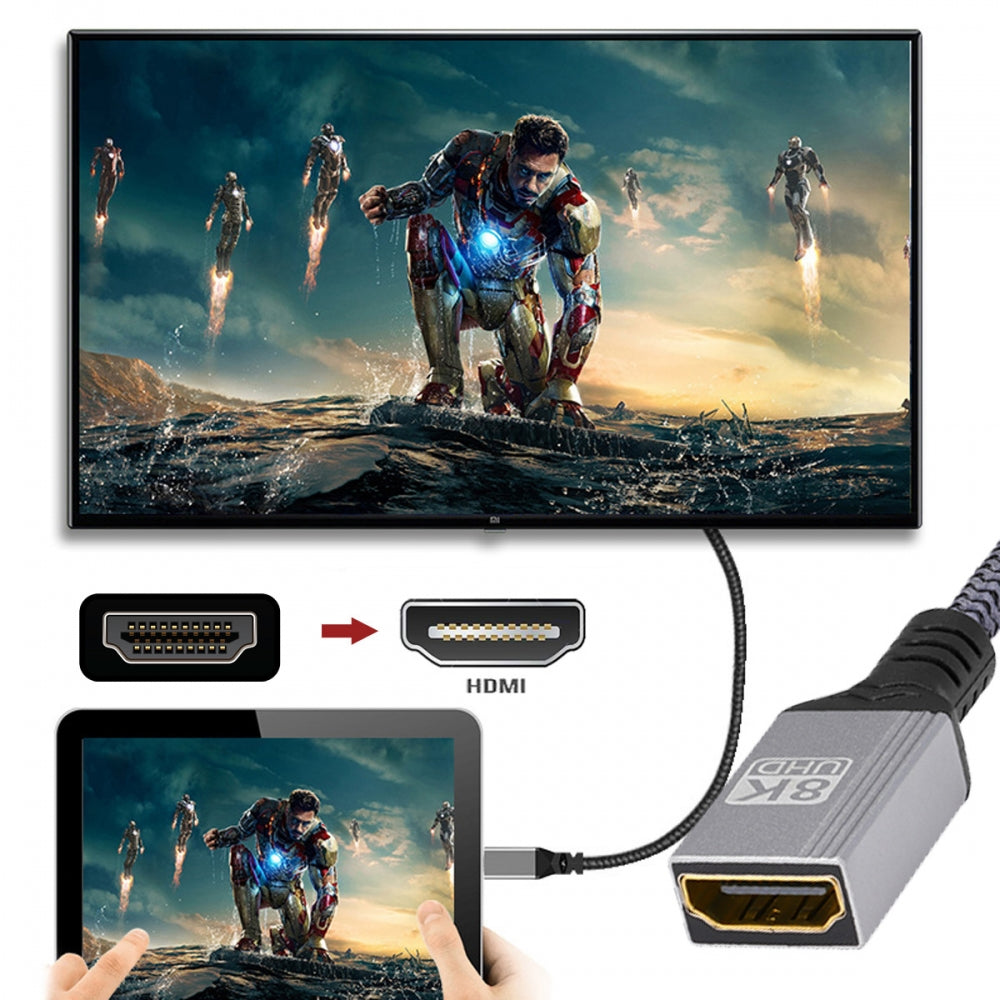 8K Type-A HDMI 2.1 Male 90 Degree Up Angled to HDMI Female Extension HDTV Cable for DV Camera Laptop Monitor