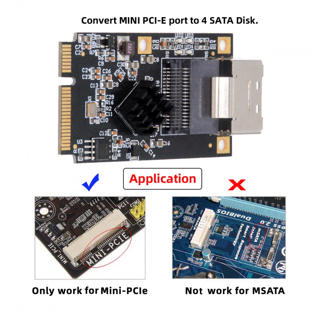 Mini PCI-E PCI Express to Mini SAS SFF-8087 SATA 3.0 Four Ports Adapter Converter 6Gbps Disk Extension Card for SSD