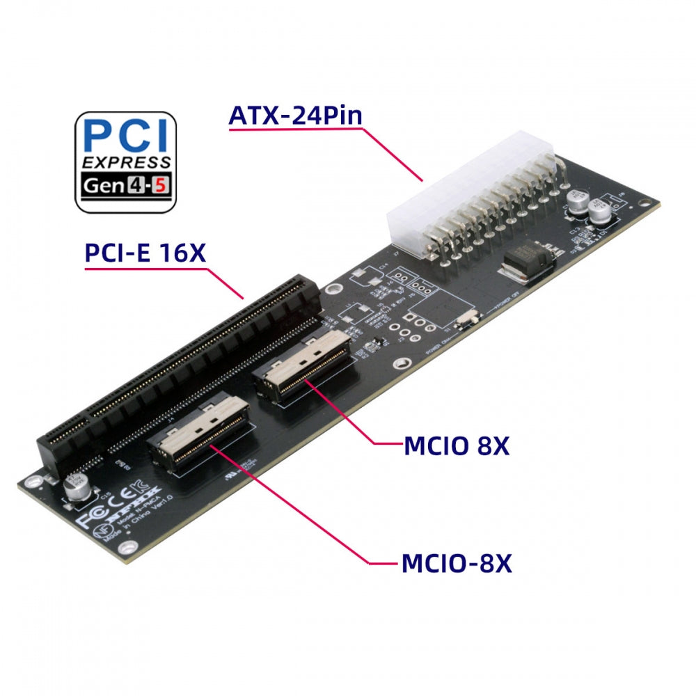 Dual MCIO 8X Mini Cool Edge IO SFF-TA-1016 to PCIE5.0 PCI-Express 16X VROC Adapter for Mainboard Graphics Card