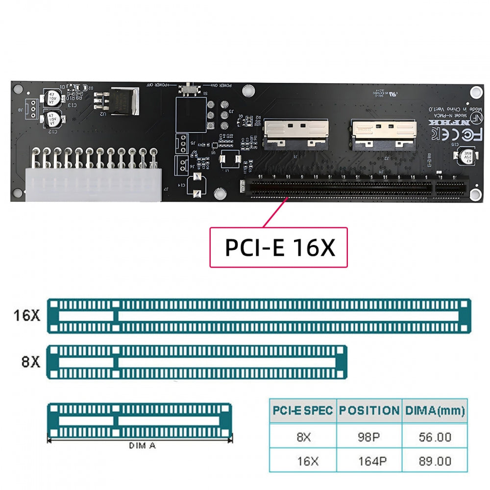 Dual MCIO 8X Mini Cool Edge IO SFF-TA-1016 to PCIE5.0 PCI-Express 16X VROC Adapter for Mainboard Graphics Card