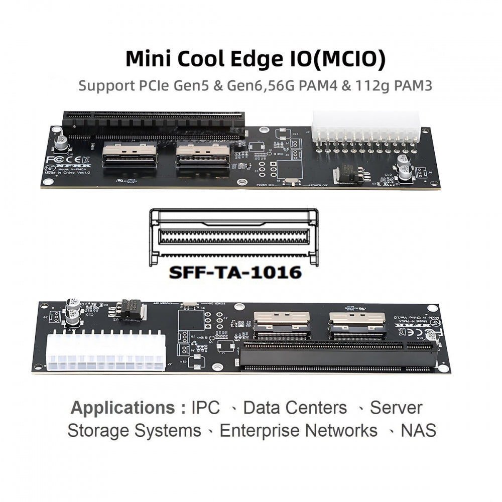 Dual MCIO 8X Mini Cool Edge IO SFF-TA-1016 to PCIE5.0 PCI-Express 16X VROC Adapter for Mainboard Graphics Card