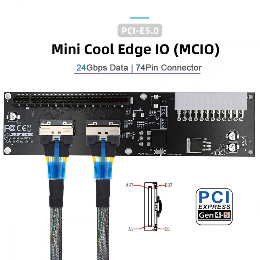 Dual MCIO 8X Mini Cool Edge IO SFF-TA-1016 to PCIE5.0 PCI-Express 16X VROC Adapter for Mainboard Graphics Card