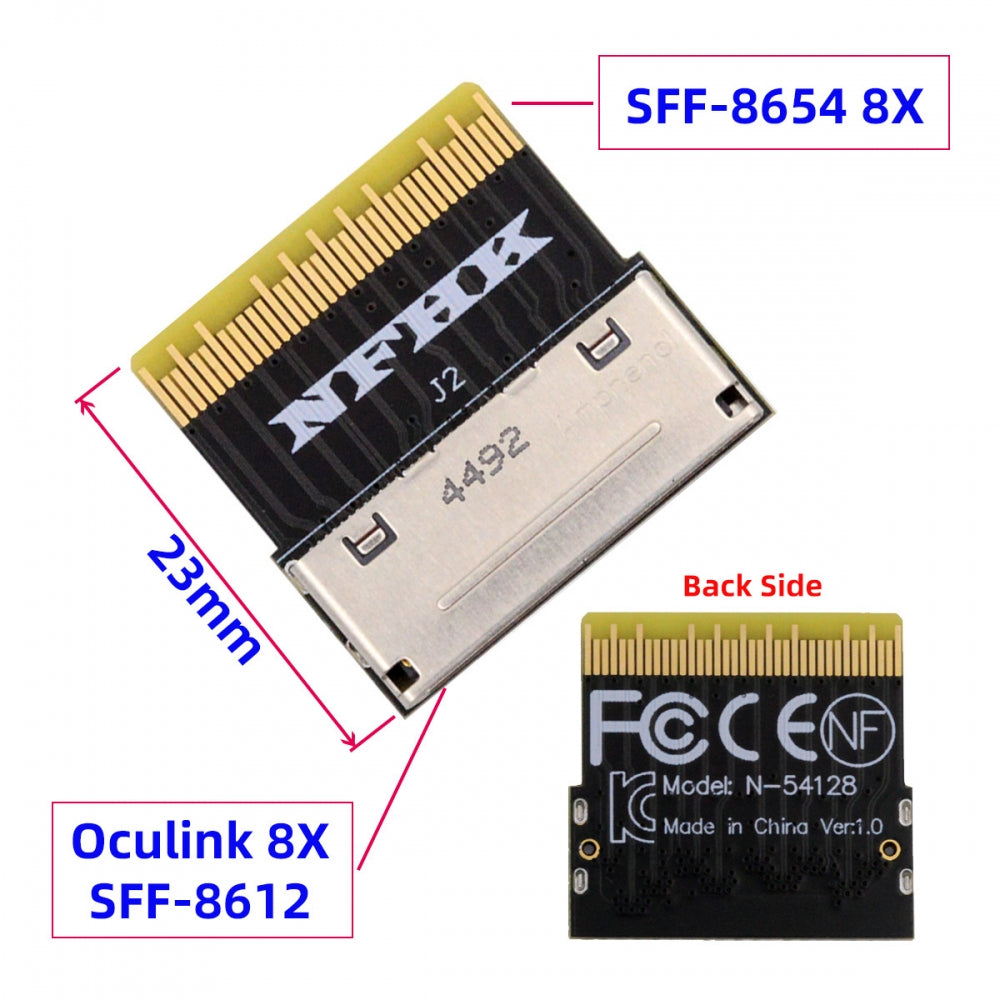 Oculink 8X Female SFF-8612 to SFF-8654 Male 8x Slimline SSD eGPU Data PCBA Adapter PCIe PCI-Express