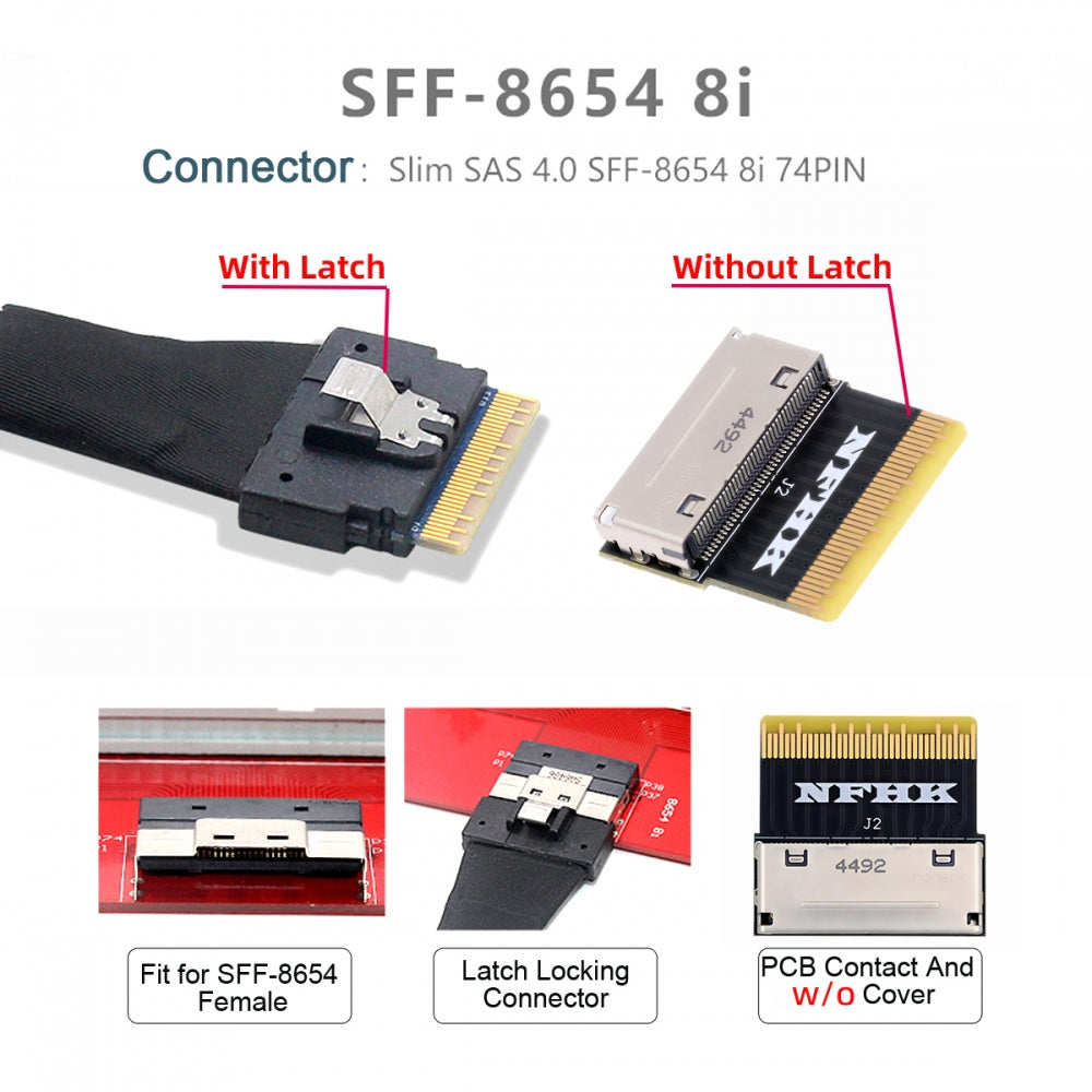 Oculink 8X Female SFF-8612 to SFF-8654 Male 8x Slimline SSD eGPU Data PCBA Adapter PCIe PCI-Express