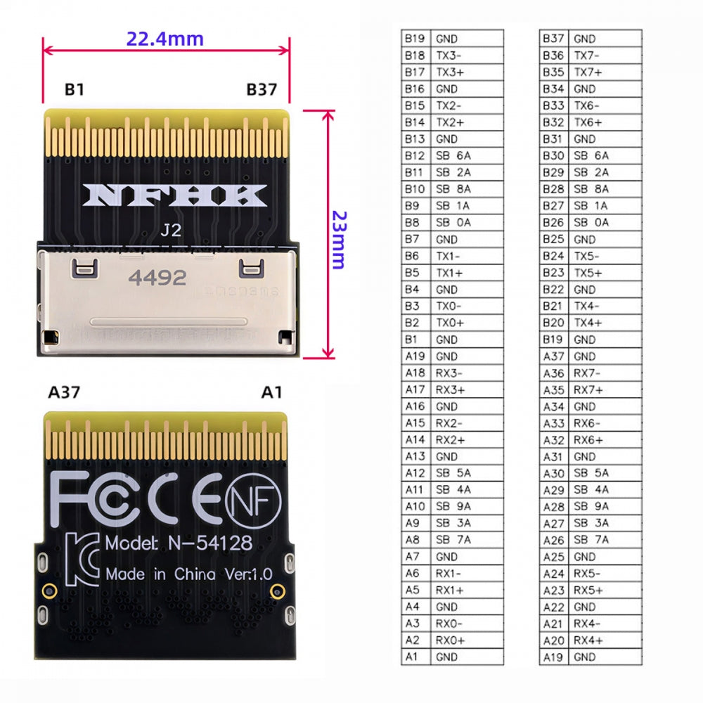 Oculink 8X Female SFF-8612 to SFF-8654 Male 8x Slimline SSD eGPU Data PCBA Adapter PCIe PCI-Express