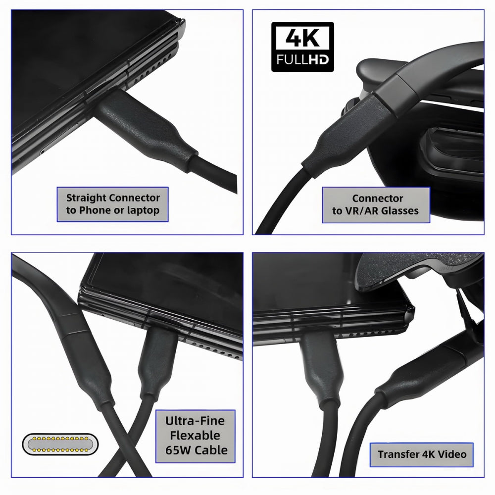 USB-C 10Gbps Type-C Video 4K Power PD 65W  Ultra-Fine Flexable Cable for VR AR Glasses NS Handheld Console
