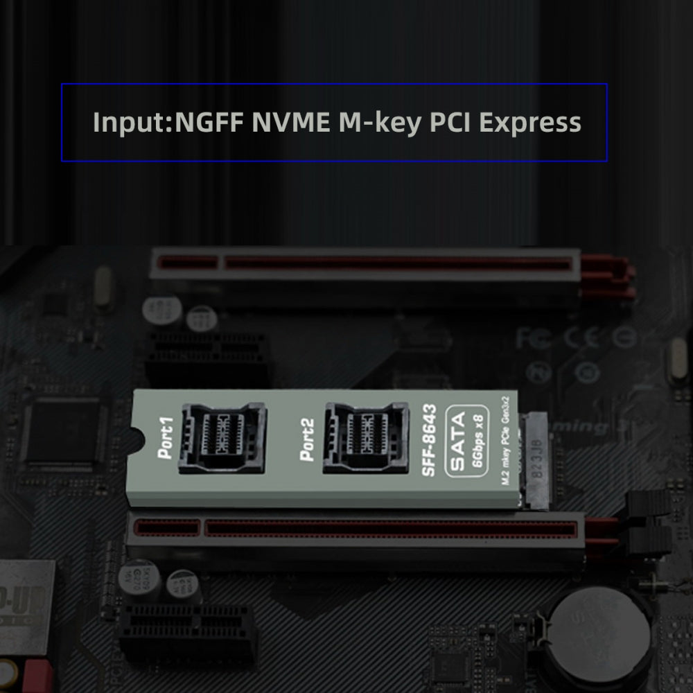 NGFF NVME M-Key PCI Express to Dual SFF-8643 Slimline 8-Ports SATA 3.0 6Gbps Adapter Converter Hard Drive Extension Card 2280