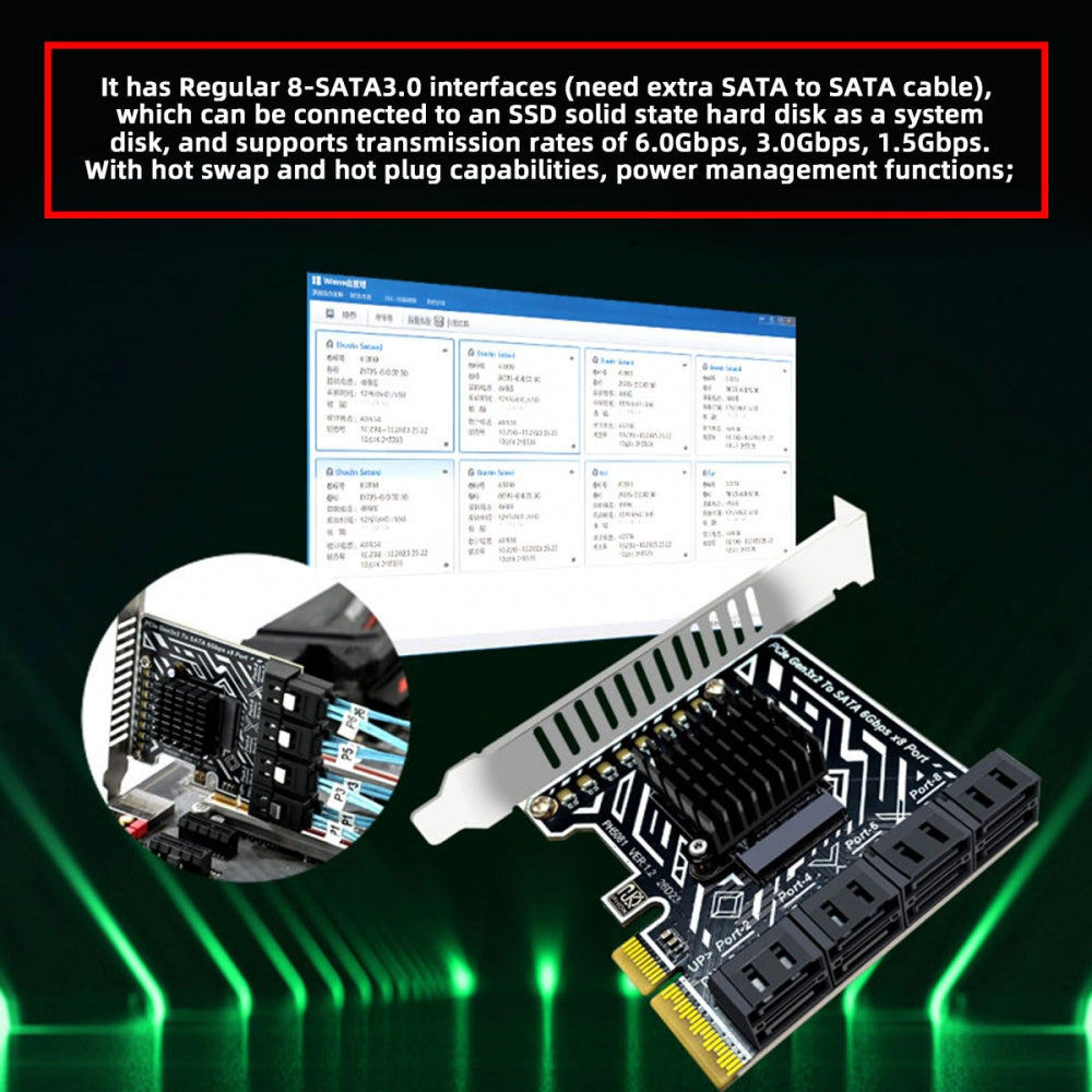 PCI Express 4X PCI-E 4.0 to Regular 8-Ports SATA 3.0 6Gbps Adapter Converter Disk Drive Extension Card
