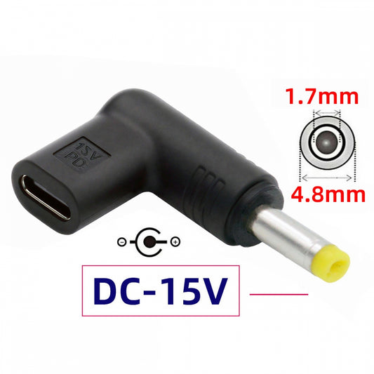USB 3.1 Type C USB-C Female Input to DC 15V 4.8x1.7mm Plug Output Adapter PD Emulator Trigger 90 Degree Angled
