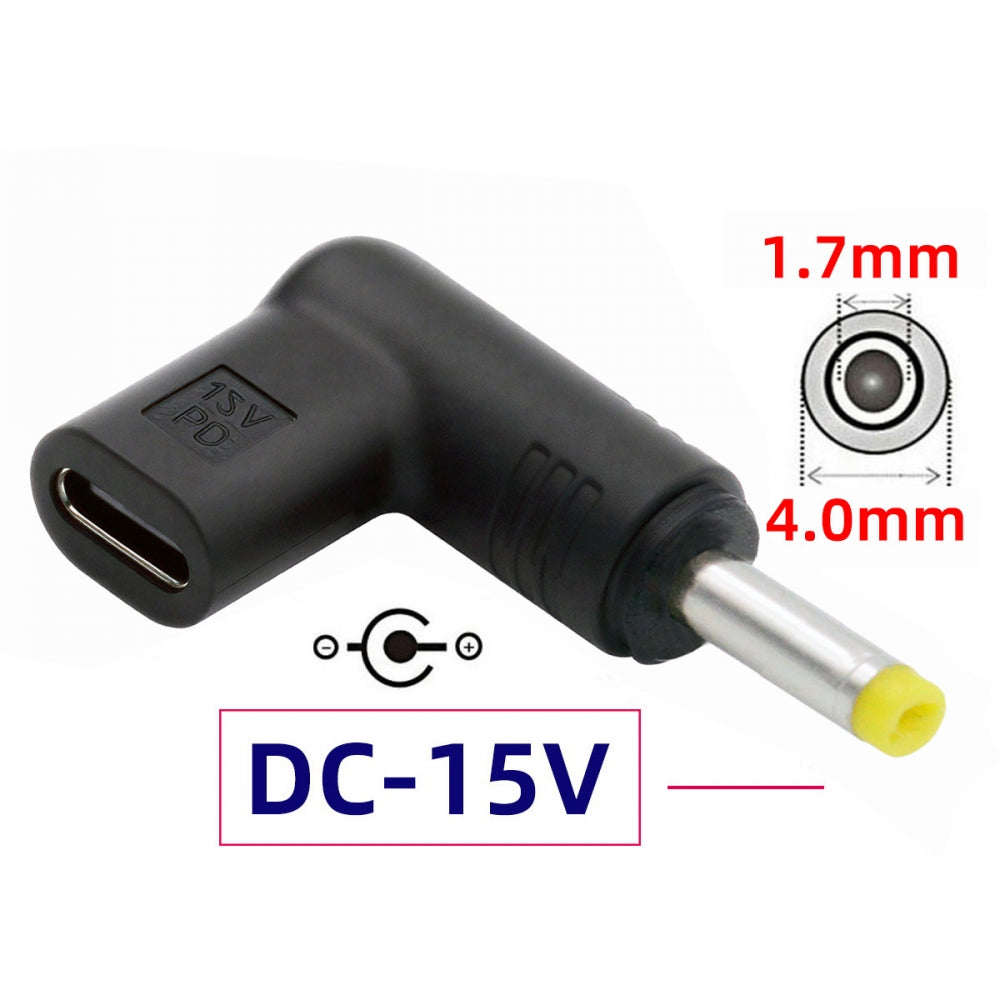 USB 3.1 Type C USB-C Female Input to DC 15V 4.0x1.7mm Plug Output Adapter PD Emulator Trigger 90 Degree Angled
