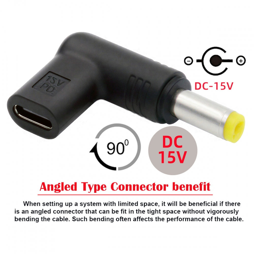 USB 3.1 Type C USB-C Female Input to DC 15V 4.0x1.7mm Plug Output Adapter PD Emulator Trigger 90 Degree Angled