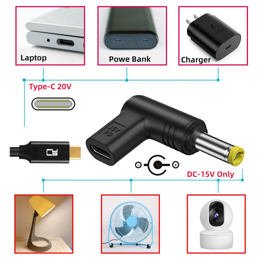 USB 3.1 Type C USB-C Female Input to DC 15V 4.0x1.7mm Plug Output Adapter PD Emulator Trigger 90 Degree Angled