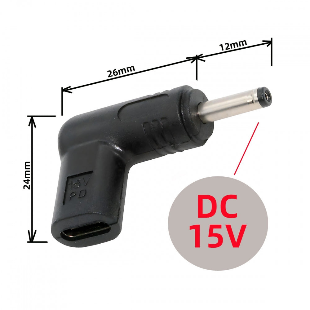 USB 3.1 Type C USB-C Female Input to DC 15V 3.5x1.3mm Plug Output Adapter PD Emulator Trigger 90 Degree Angled