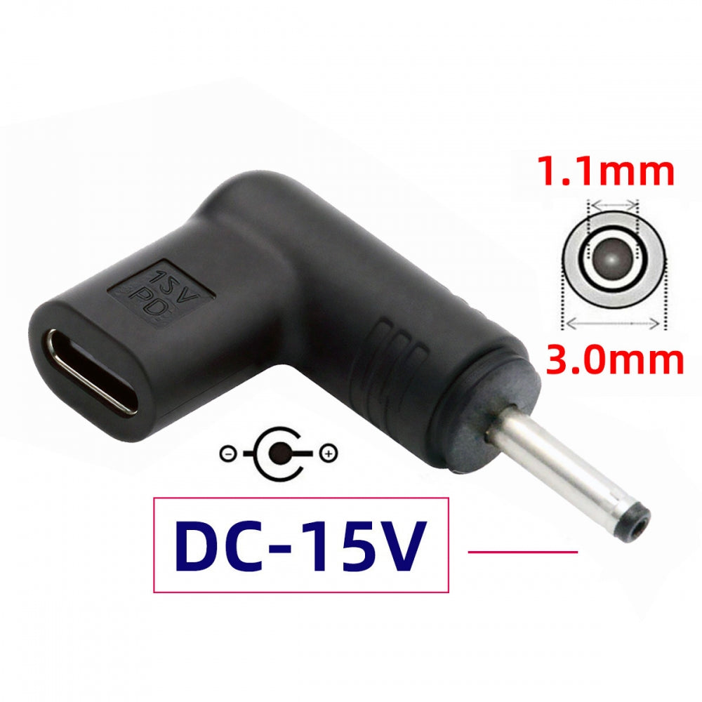 USB 3.1 Type C USB-C Female Input to DC 15V 3.0x1.1mm Plug Output Adapter PD Emulator Trigger 90 Degree Angled