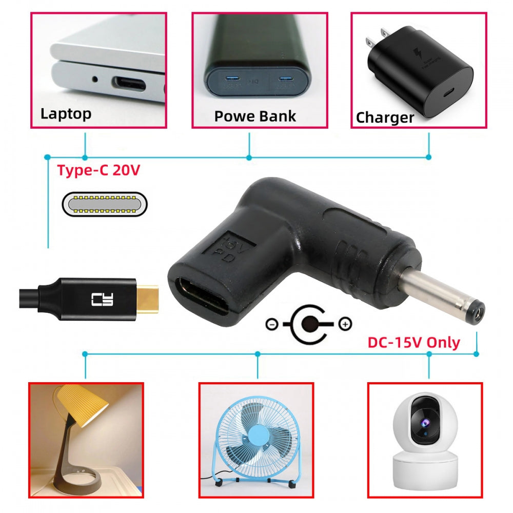 USB 3.1 Type C USB-C Female Input to DC 15V 3.0x1.1mm Plug Output Adapter PD Emulator Trigger 90 Degree Angled