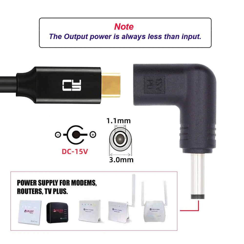 USB 3.1 Type C USB-C Female Input to DC 15V 3.0x1.1mm Plug Output Adapter PD Emulator Trigger 90 Degree Angled