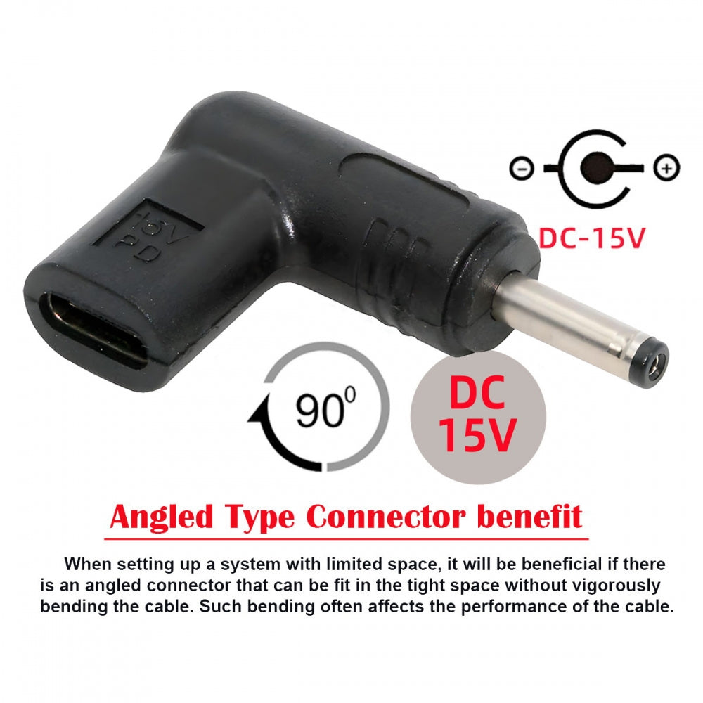 USB 3.1 Type C USB-C Female Input to DC 15V 3.0x1.1mm Plug Output Adapter PD Emulator Trigger 90 Degree Angled