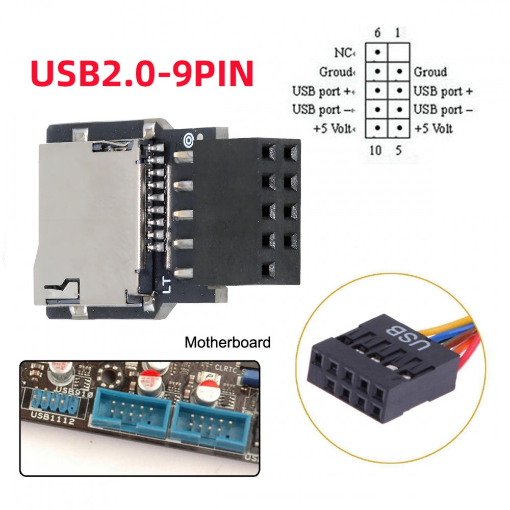 USB 2.0 9Pin 10Pin Mainboard Header Male to Micro-SD TF Card Reader Writer Disk-On-Module for NAS Desktop DOM
