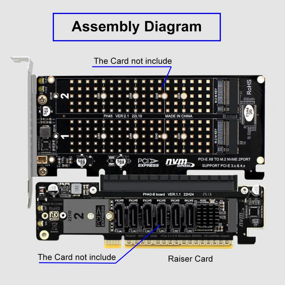 PCI Express Gen 5.0 X16 to Dual 2X NVME M.2 SSD & 8X PCI-E 4.0 Raid Card VROC Raid0 Hyper Adapter