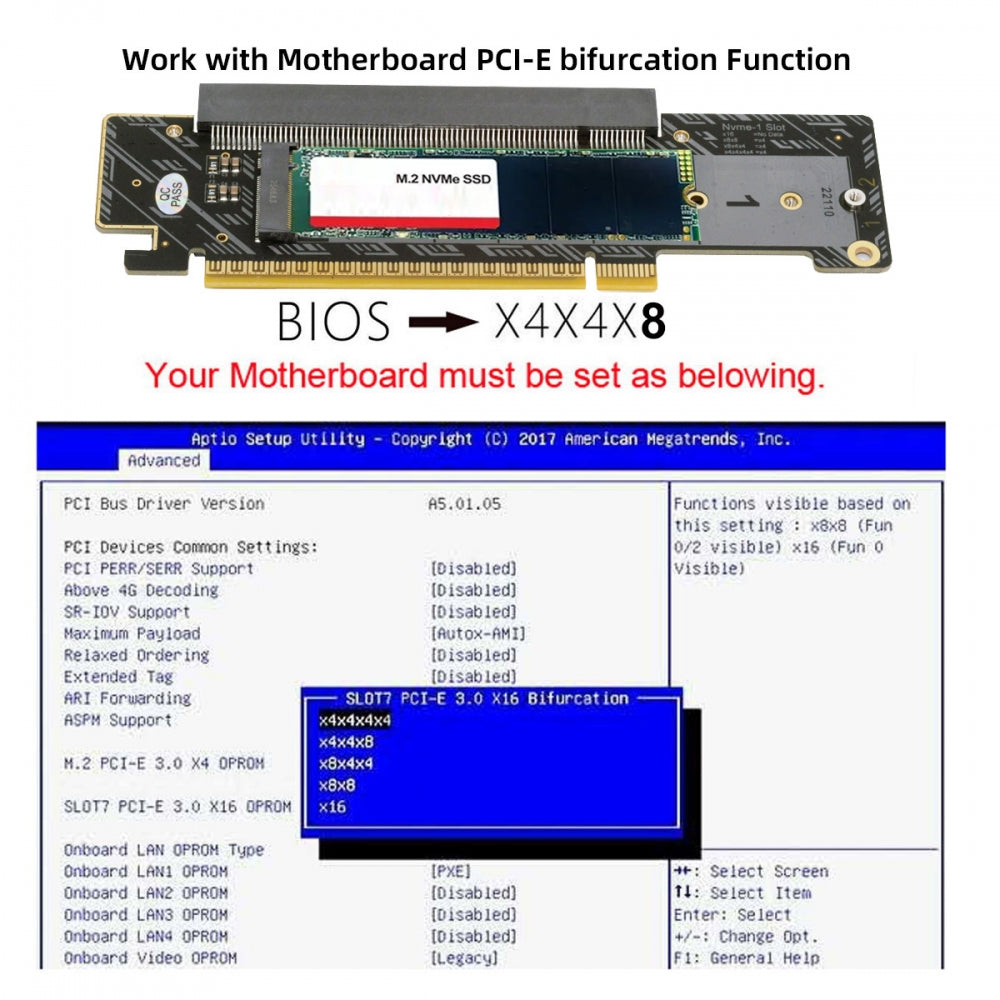 PCI Express Gen 5.0 X16 to Dual 2X NVME M.2 SSD & 8X PCI-E 4.0 Raid Card VROC Raid0 Hyper Adapter