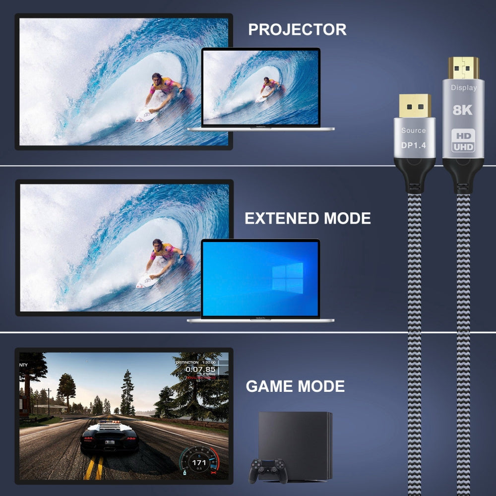 DisplayPort 1.4 Source to HDMI 2.0 Display 8K 60hz UHD 4K DP to HDMI Male Monitor Cable