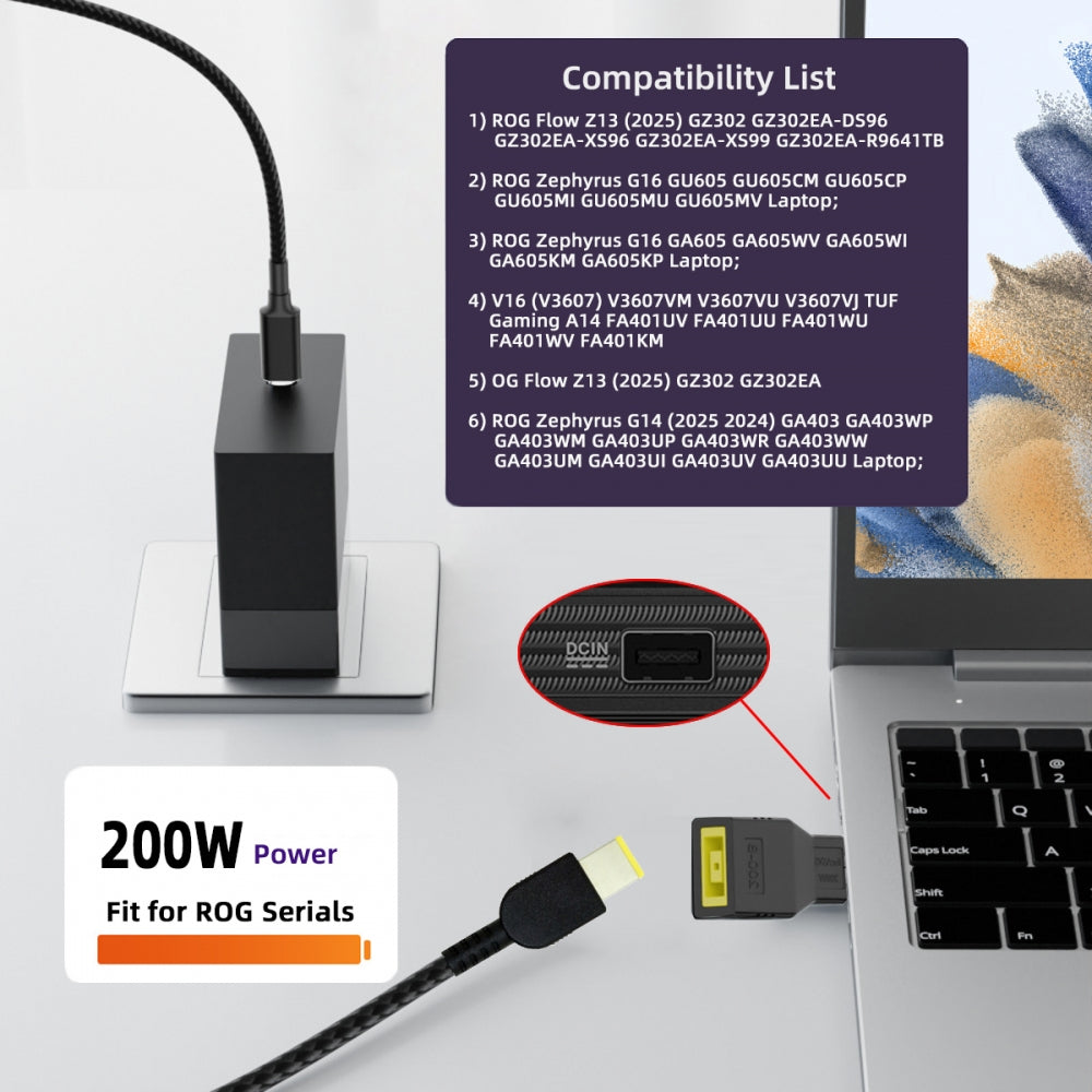 180W 200W Power Rectangle Jack Thinkpad X1 Input to Flow 14 16 Air Rectangle Plug Charge Adapter Compatible with ROG Laptop