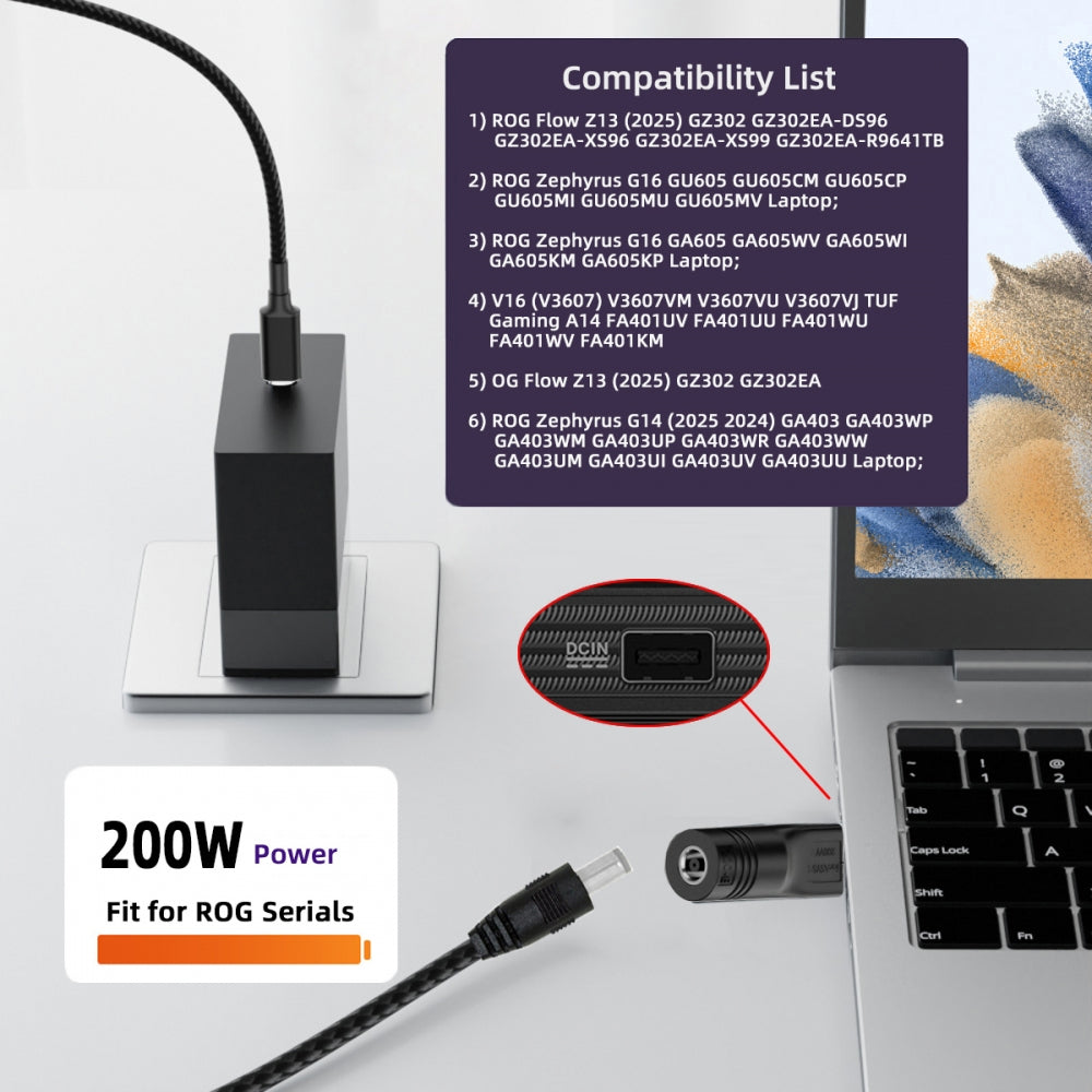 180W 200W Power DC Jack 6.0*1.4mm Input to Flow 14 16 Air Rectangle Plug Charge Adapter Compatible with ROG Laptop